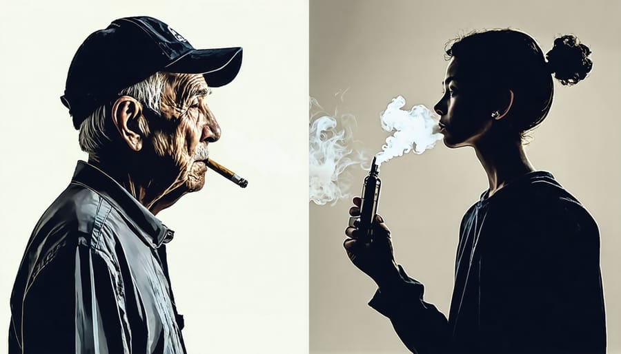 Generational contrast between traditional smoking and modern vaping culture
